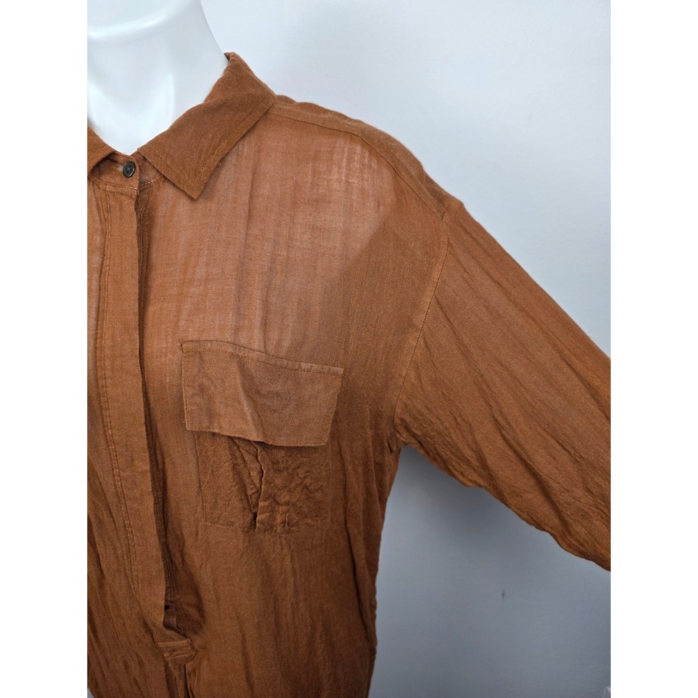 Free People Rust Brown Rayon Wool Button Front Crinkle Shirt Dress Women's Small - Picture 3 of 8
